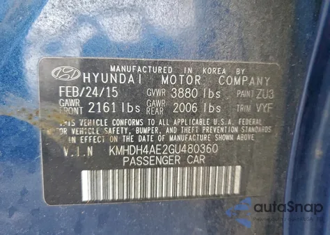 2016 Hyundai Elantra Se z USA, uszkodzony, nr VIN KMHDH4AE2GU480360